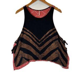 Free People Reversible‎ Tank Top Brown Black Geometric Sleeveless Boho Festival